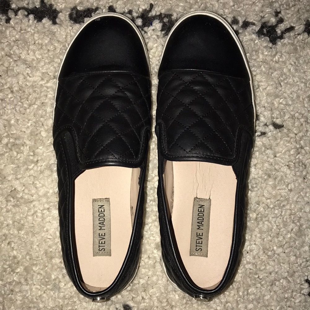 Steve Madden black leather slip on sneakers!